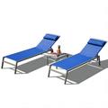 Pool Lounge Chairs Set of 3 Adjustable Aluminum Outdoor Chaise Lounge Chairs with Metal Side Table All Weather for Deck Lawn Poolside Backyard Blue