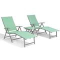 Crestlive Products Outdoor Aluminum Adjustable Folding Chaise Lounge Chairs and Foldable Side Table Green 20 W x 45 D x14 H