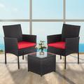 WENZHOU Patio Furniture Set Outdoor Conversation Set 3 Pieces Wicker Patio Chairs Set Bistro Set Table & Chairs for Garden Backyard Porch Lawn Poolside Black and Red