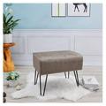 Homehours Taupe Velvet Tufted Ottoman Entryway Bench 19.5 x12.5 x17 H Comfy Furry Makeup Stools with Metal Leg Foot Rest Sturdy Foot Stool Bedroom End of Bed Living Room Couch Vanity Home Outdoor