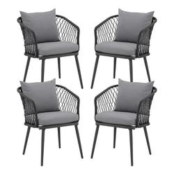 OC Orange-Casual Outdoor Dining Chair All-Weather Wicker patio Dining Chair Rattan Armchair Seating with Cushion Set of 4 Black Wicker