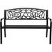 Outdoor Bench for Patio Metal Garden Bench w/PVC Back Pattern Steel Black Outdoor Bench Welcome Bench Park Bench Porch Bench for Yard Lawn Decor Deck Entryway (Welcome)