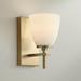 Pell Mid Century Modern Wall Light Sconce Warm Brass Gold Aluminum Hardwired 5 Wide Fixture White Frosted Glass Shade Bedroom Bathroom Bedside Living Room Home Hallway Dining