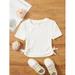 Short Sleeve Girls Drawstring Ruched Side Rib knit Tees T Shirt S221904X White 8Y(50IN)