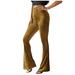 Posijego Velvet Flare Pants for Women Vintage High Waist Bootcut Trousers Solid Color Bell Bottom Dress Pants