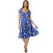 Plus Size Women's Stretch Knit Peasant Dress by Jessica London in Dark Sapphire Floral (Size 24 W)