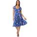 Plus Size Women's Flared Peasant Dress by Jessica London in Dark Sapphire Floral (Size 18 W)