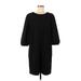 Ann Taylor Casual Dress - Shift Crew Neck 3/4 sleeves: Black Solid Dresses - Women's Size Medium