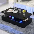 Furniture in Fashion Quinton Glass Top High Gloss Coffee Table In Black With Led