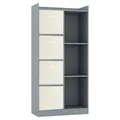 Urbn-Living Urbnliving Height 128Cm Wooden Grey 7 Cube Bookcase With Cream Drawers Tall Shelving Display Storage Unit Cabinet