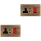 Loops 2 Pack 2 Gang Double Screwless 45A Cooker Switch & 13A Uk Socket Antique Brass