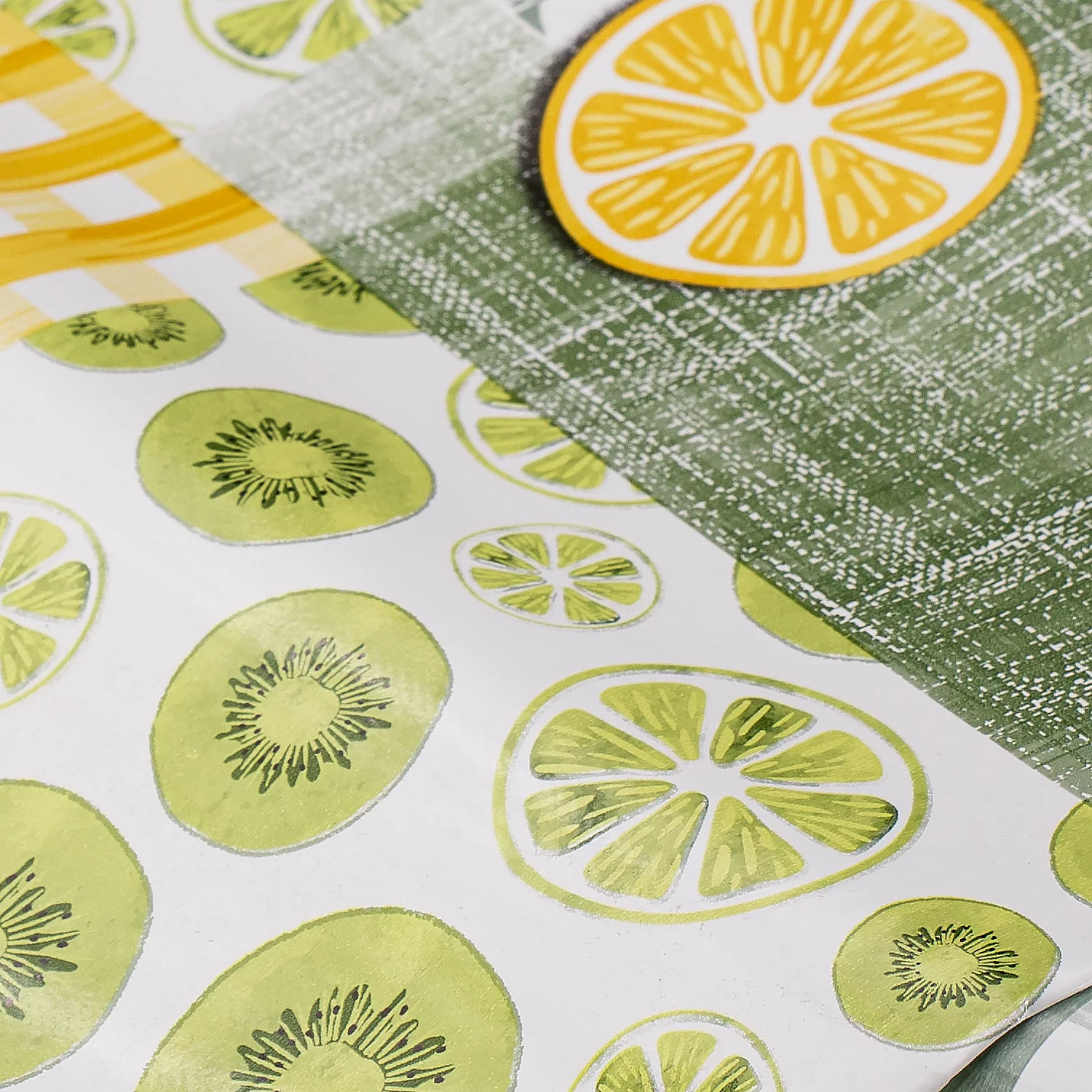 Abwaschbare Tischwäsche/Wachstuch Zitrone Patchwork-Optik, grün/gelb Image
