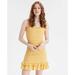 American Eagle Outfitters Dresses | American Eagle Yellow Linen Blend Smocked Bodycon Ruffle Mini Dress Nwt | Color: Yellow | Size: Xs
