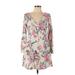 Divided by H&M Casual Dress - A-Line V Neck 3/4 sleeves: Ivory Print Dresses - Women's Size Large