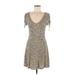 Love, Fire Casual Dress - A-Line Plunge Short sleeves: Tan Dresses - Women's Size Medium