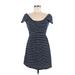 I Love H81 Casual Dress - Mini Boatneck Short sleeves: Blue Stripes Dresses - Women's Size Medium