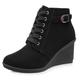 Dernolsea Ladies Ankle Boots, Lace Up Zip Chunky Platform Wedge Heeled Ankle Boots for Women Black Size 6