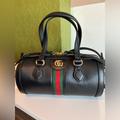 Gucci Bags | Gucci Ophidia Leather Barrel Bag Black/Nero Gucci Web | Color: Black/Green/Red | Size: Os