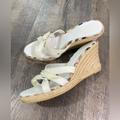 Burberry Shoes | Burberry Wedge Patent Leather Espadrille Sandals | Color: Tan/White | Size: 9