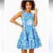 Lilly Pulitzer Dresses | Lilly Pulitzer Trina Floral A-Line Dress Frenchie Blue Suns Out Size M | Color: Blue/Green | Size: M