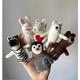 Everst Finger Puppets, Set of 6, Rabbit, Zebra. Penguin, Bear, Polar Bear, Handmade, Needle-Felted, 100% Wool