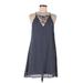 Entro Casual Dress - Mini Plunge Sleeveless: Blue Print Dresses - Women's Size Medium