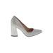 Vince Camuto Heels: Slip On Chunky Heel Cocktail Party Silver Shoes - Women's Size 7 1/2 - Almond Toe