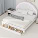 Queen Size Upholstered Platform Bed with Seashell Shaped Headboard, LED Lighting, and Drawers