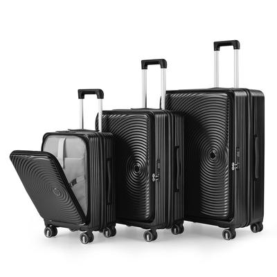 Camp Trunks PC Luggage Sets 3 Piece Password Box for Short Trips & Long Travel, Trolley Case Luggage Expandable Suitcase, Black