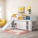 High-Quality Solid Pinewood Loft Bed with Storage Cabinets and Shelves, Slide, and Full-length Guardrail, Low Twin Size