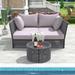 Outdoor Rope Sunbed and Tempered Glass Top Coffee Table Sectional Set, Patio Double Chaise Lounge Loveseat Daybed