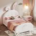 PU Upholstered Rabbit-Shape Princess Bed with Unilateral Safety Guardrail and Rabbit Ears Headboard, Twin Size