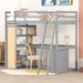 Solid Pine Twin Size Loft Bed with 6 Shelves