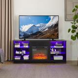 CUSchoice 58'' 3D Black Electric Fireplace TV Stand with Glass Shelves - 58"