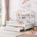 Wooden Full Size House Bed with Twin Size Trundle, Kids Bed with Shelf and Playhouse Design