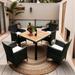 Outdoor Garden Black Wicker Dining Set with Acacia Wood Top, Cushions