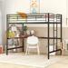 Full Metal Loft Bed with Desk, Guardrail, and Metal Grid, Sturdy and Safe Design for Work, Sleep, and Play