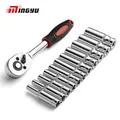 1/4 inch Ratchet Wrench Socket Set Hand Tool Set Hex Short Deep Wrench Head with Handle E type