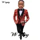 Boys Suit Wedding Tuxedo 3-Piece Set Floral Jacket Pants Vest Bow Tie Kids Fashion Slim Blazer 2023