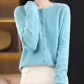 Fashion Spring Autumn Female O-Neck 100% Merino Wool Sweater Women Knitted Cashmere Cardigan Basic