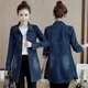 2024 New Autumn Winter Korean Denim Jacket Women Slim Long Base Coat Women's Frayed Navy Blue Casual