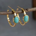 Boucles d'oreilles créoles turquoise ovales vintage pour femmes bijoux délicats classiques cadeaux