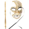 Maschera veneziana donna maschera veneziana maschera mascherata con bastone per la festa in Costume