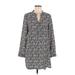 Trouve Casual Dress - Shift V Neck Long sleeves: Gray Floral Dresses - Women's Size Medium