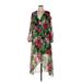 New York & Company Casual Dress - Wrap V-Neck 3/4 sleeves: Green Floral Dresses - Women's Size X-Large