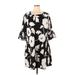 Nina Leonard Casual Dress - Mini Scoop Neck 3/4 sleeves: Black Print Dresses - Women's Size 1X