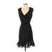 White House Black Market Casual Dress - Party Plunge Short sleeves: Black Print Dresses - Women's Size 2