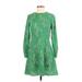 Ann Taylor LOFT Casual Dress - A-Line High Neck 3/4 sleeves: Green Print Dresses - Women's Size 0 Petite