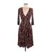 Pretty Young Thing Casual Dress - Midi V-Neck 3/4 sleeves: Burgundy Dresses - Women's Size Medium