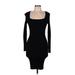 H&M Casual Dress - Bodycon Square Long sleeves: Black Solid Dresses - Women's Size Medium